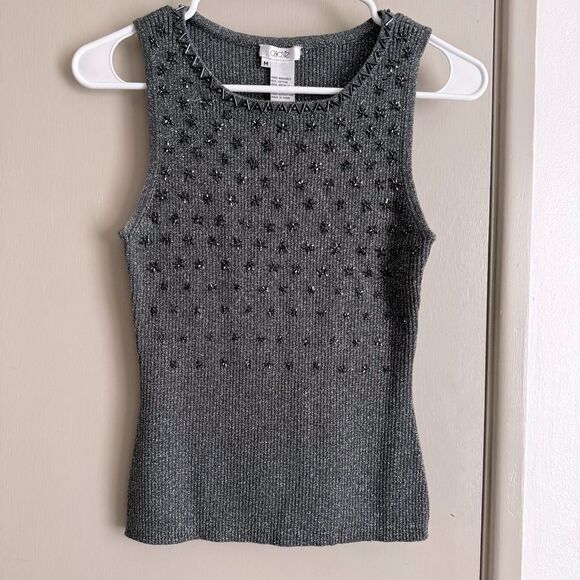 Cache Gray Embellished Fitted Sleeveless Tank Top - Picture 1 of 4